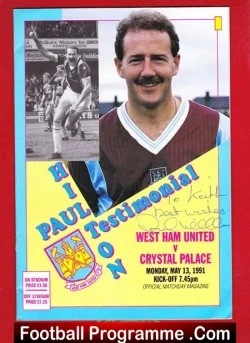 Paul Hilton Testimonial Benefit Match West Ham Utd 1991 – Signed