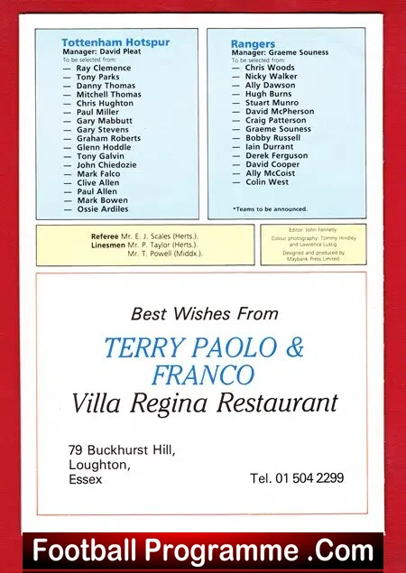 Paul Miller Testimonial Benefit Match Tottenham 1986 - Signed