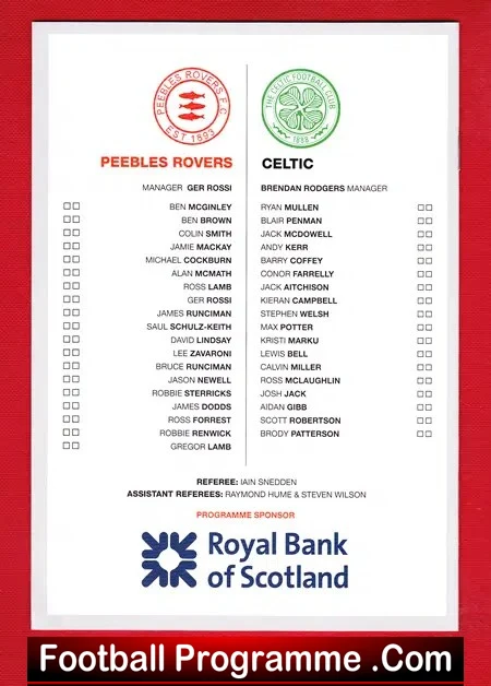 Peebles Rovers v Glasgow Celtic 2017 - Pre Season + Ticket