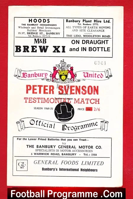 Peter Svenson Testimonial Benefit Match Banbury United 1969