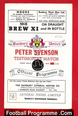 Peter Svenson Testimonial Benefit Match Banbury United 1969 - football programme