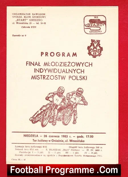Poland Speedway Programme Mistrzostw 1983 – Polski