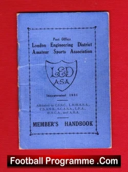 Post Office London Engineering Amateur Sports Handbook 1942 - football memorabilia