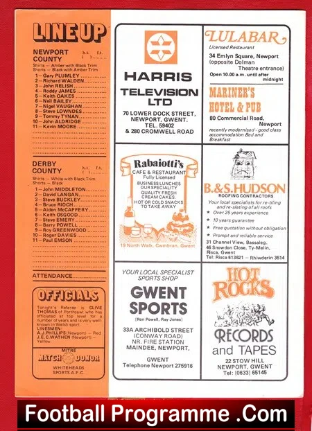 Roddy Jones Testimonial Benefit Match Newport County 1979