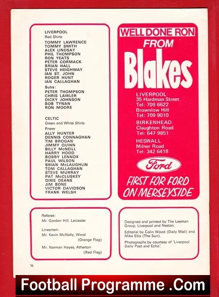 Ron Yeats Testimonial Benefit Match Liverpool 1974