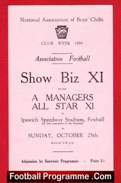 Showbiz v Managers All Star X1 1959 - Ipswich Speedway S Connery - speedway programme