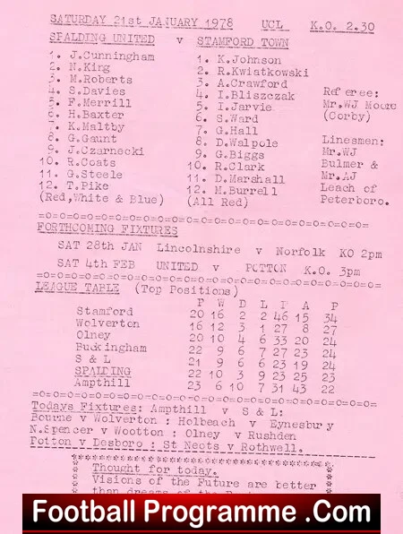 Spalding United v Stamford Town 1978