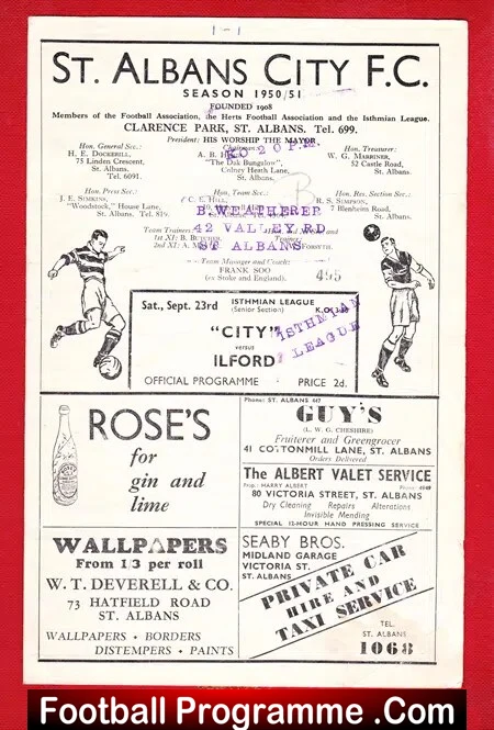 St Albans City v Ilford 1950