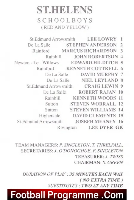 St Helens v Salford 1989 - Ryan Giggs Schoolboy Final