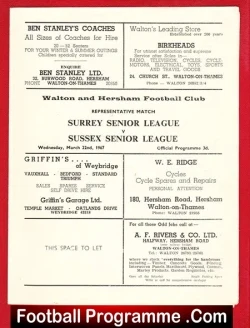 Surrey Senior League v Sussex 1967 – at Walton Hersham FC