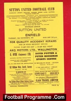 Sutton United v Enfield 1971 - football programme