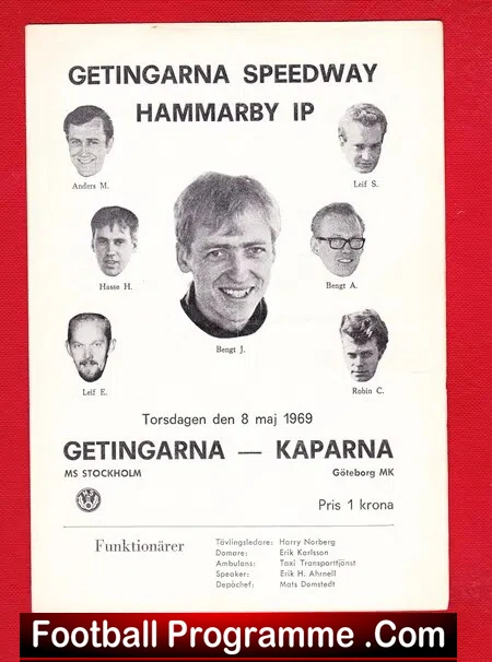 Sweden Speedway Programme Getingarna 1969 – Kaparna
