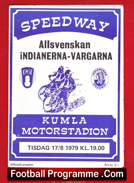 Sweden Speedway Programme Kumla Indianerna 1979 – Vargarna