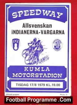 Sweden Speedway Programme Kumla Indianerna 1979 – Vargarna
