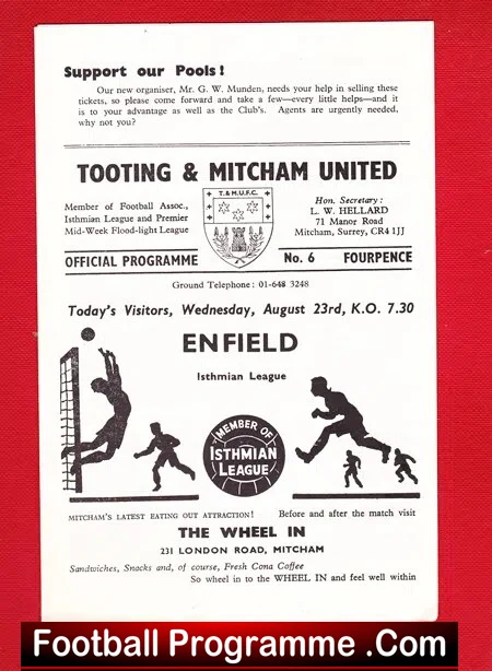 Tooting Mitcham v Enfield 1967