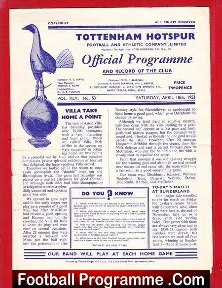 Tottenham Hotspur v Arsenal 1953 – Reserves Match
