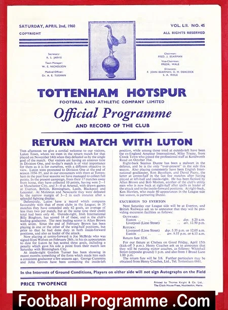 Tottenham Hotspur v Luton Town 1960