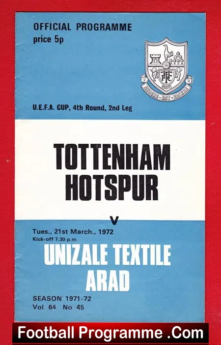 Tottenham Hotspur v Unizale Textile Ard 1972 – UEFA Cup