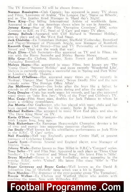 TV Entertainers v Dartford 1967 - Charity Match + Craig Douglas