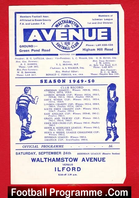 Walthamstow Avenue v Ilford 1949 – 1940s