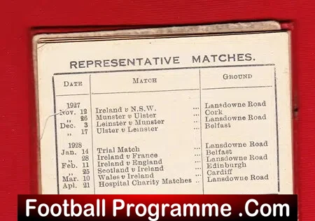 Wanderers Rugby Football Club Dublin Ireland Season Book 1927/28