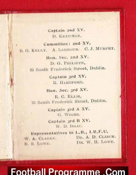 Wanderers Rugby Football Club Dublin Ireland Season Book 1927/28