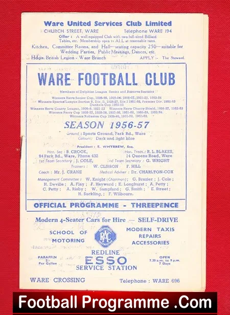 Ware v Hemel Hempstead Town 1956 – Delphian League