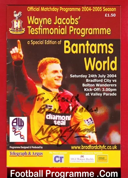 Wayne Jacobs Testimonial Benefit Match Bradford City 2004 Signed
