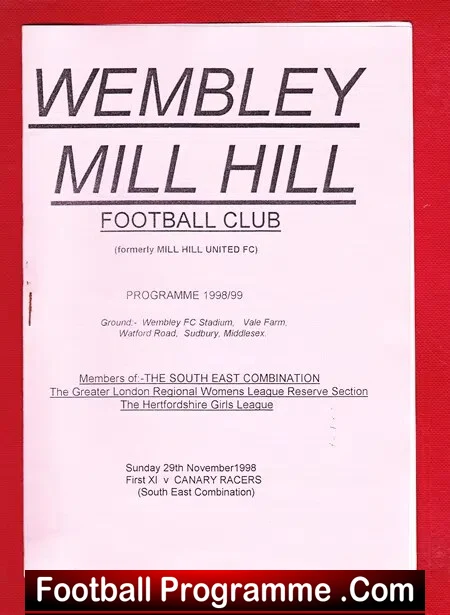 Wembley Mill Hill Women v Canary Racers 1998 – Womens Football