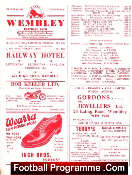 Wembley v Leatherhead 1960 - Corinthian League