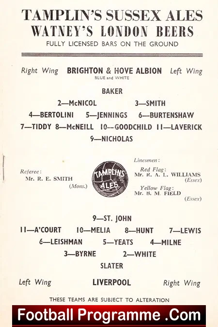 West Bromwich Albion v Liverpool 1961