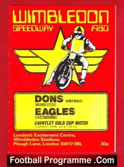 Wimbledon Speedway v Eastbourne 1980 - speedway programme