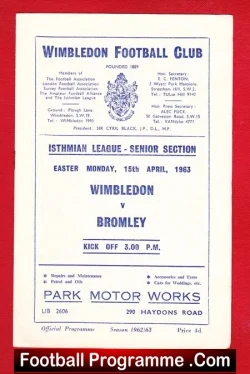 Wimbledon v Bromley 1963 – Isthmian League Senior