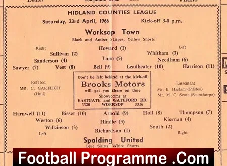 Worksop Town v Spalding United 1966