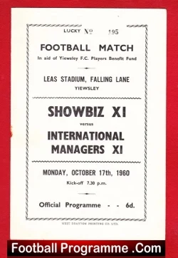 Yiewsley Benefit Match Showbiz v Managers X1 1960 Sean Connery - football programme