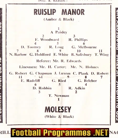 Ruislip Manor v Molesey 1950s