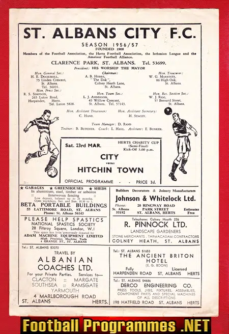 St Albans City v Hitchin Town 1957 – Herts Chariy Cup Semi Final