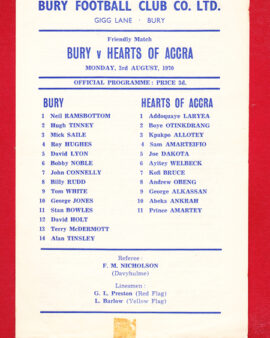 Bury v Hearts Of Accra 1970 – Ghana – Friendly Match Gigg Lane