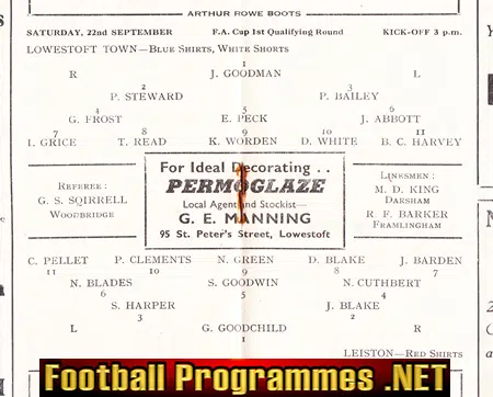 Lowestoft Town v Leiston 1956 - FA Cup Qualifying