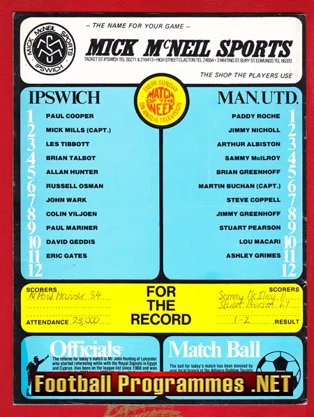 Ipswich Town v Manchester United 1978