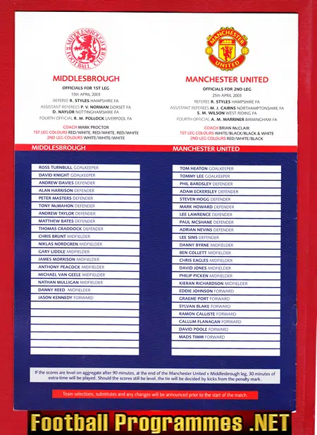 Middlesbrough v Manchester United 2003 Youth Cup Final Riverside