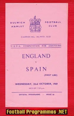 England v Spain 1969 – UEFA Amateur Match