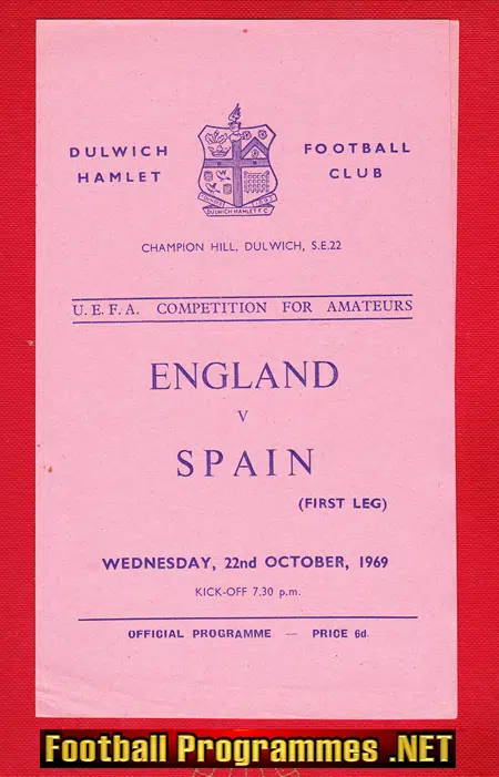 England v Spain 1969 – UEFA Amateur Match