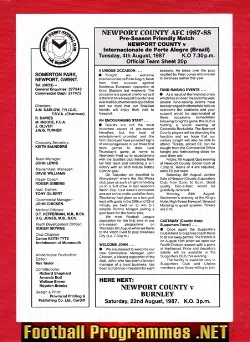 Newport County v Internacional Porto Alegre 1987 – Pre Season