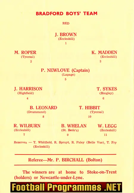 Bradford Boys v Ilkeston Heanor 1963 - Schoolboys Trophy