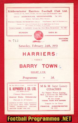 Kidderminster Harriers v Barry Town 1951 – Southern League