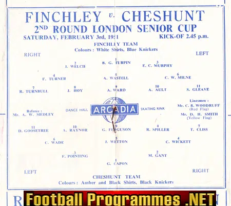 Finchley v Cheshunt 1951 - London Senior Cup