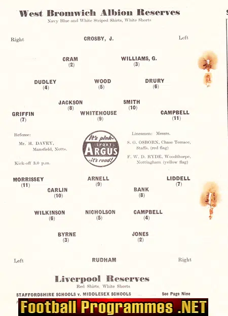 West Bromwich Albion v Liverpool 1959 - Reserves Match