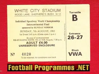 Speedway Ticket Stub Intercontinental Final 1983 - White City