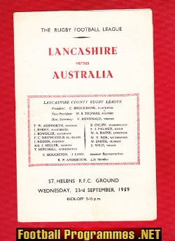 Lancashire Rugby v Australia 1959 – At St Helens RFC Ground